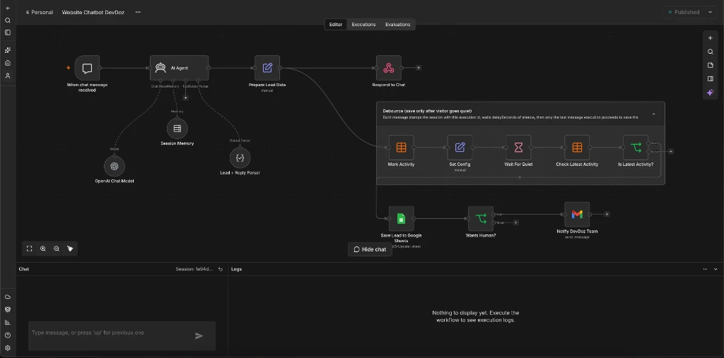 DevDoz AI Website Chatbot